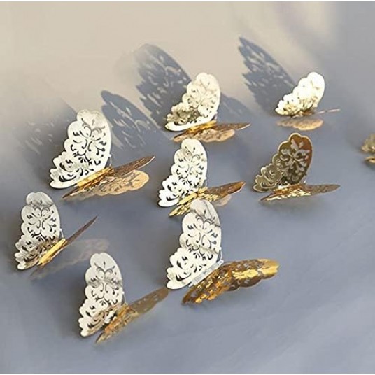 Dekorasyon 3D Metalik Renk Oyma PVC Kelebek 12 li Süsleme Model Y3 Dekorasyon 3D Metalik Renk Oyma PVC Kelebek 12 li Süsleme Model Y3