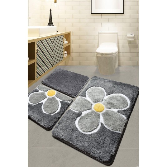 Gri 3lü Set Klozet Takımı, Banyo Paspas Seti Halısı Gri 3lü Set Klozet Takımı, Banyo Paspas Seti Halısı