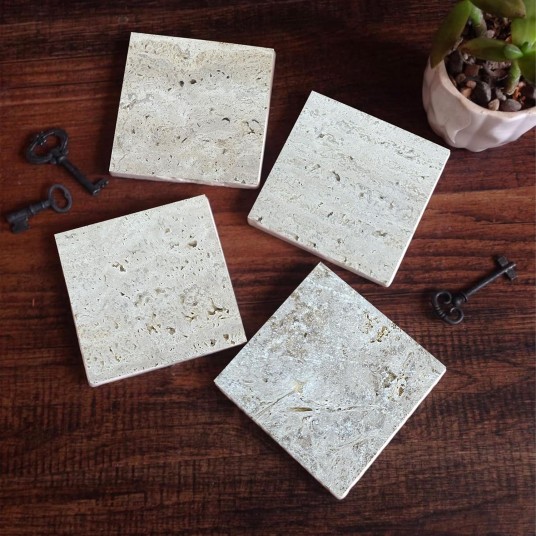 Doğal Taş Bardak Altlığı Masaüstü Koruyucu Altlık 4 Parça Set 10x10cm Stone Coasters Doğal Taş Bardak Altlığı Masaüstü Koruyucu Altlık 4 Parça Set 10x10cm Stone Coasters